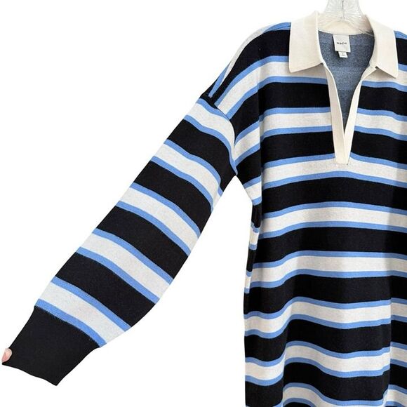 Anthropologie Color Block Mini Sweater Dress Tunic Womens Small OVERSIZED V Neck - Picture 7 of 11